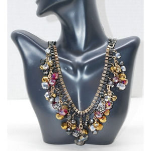 Multi-Colored Disco Faceted Bead Gold Tone Gun Metal Necklace